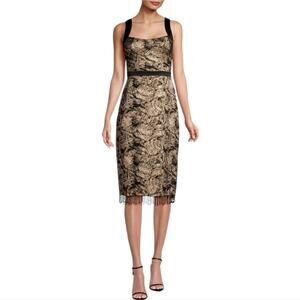 Aidan Mattox‎ Jacquard Scoop Neckline Sleeveless Beaded Fringe Trim Dress Size 0